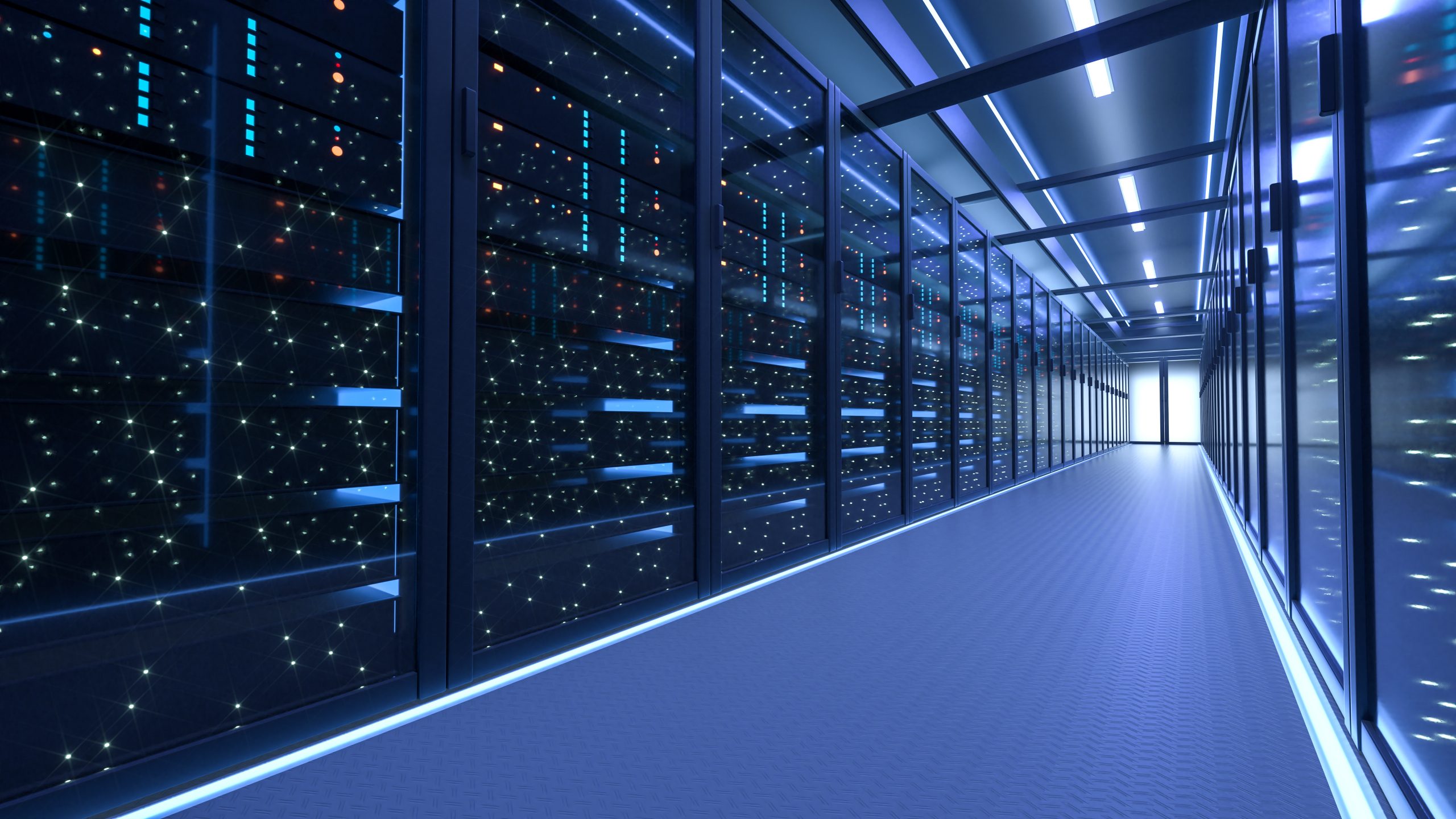 Working Data Center Full of Rack Servers and Supercomputers, Mod